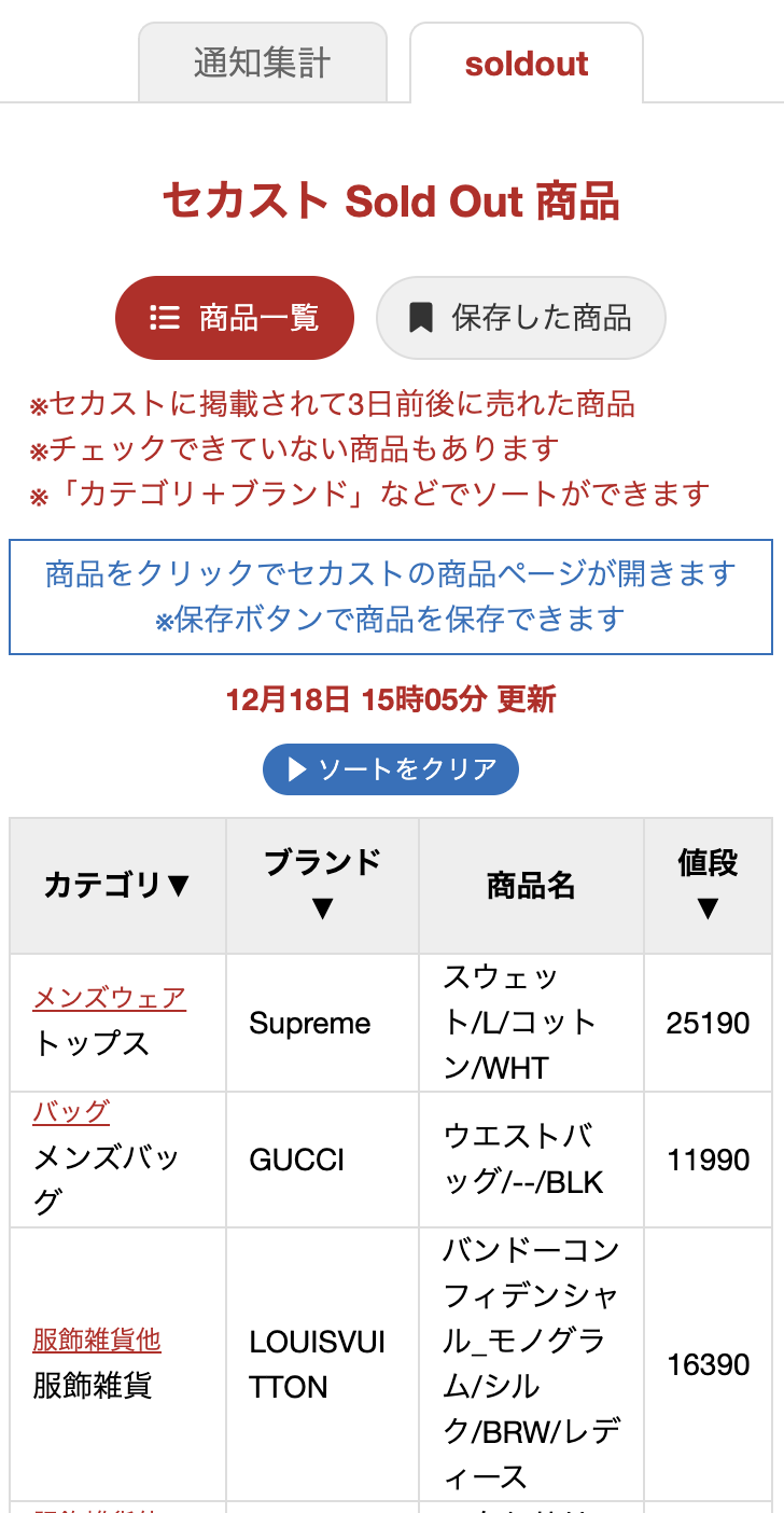 soltout商品の一覧の参考画面